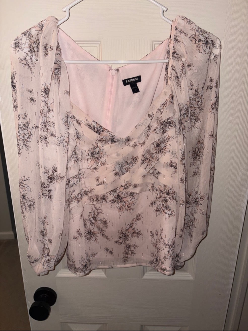 Express Pink Floral Chiffon Long-Sleeve Blouse